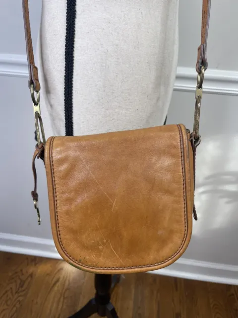 Fossil 1954 Vintage Crossbody Purse Bag Saddle Bag Purse Tan  Leather Flaw