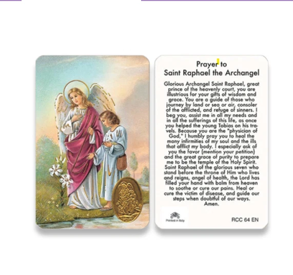 PRAYER TO ST. Saint Raphael the Archangel Plastic Holy Card RCC64E