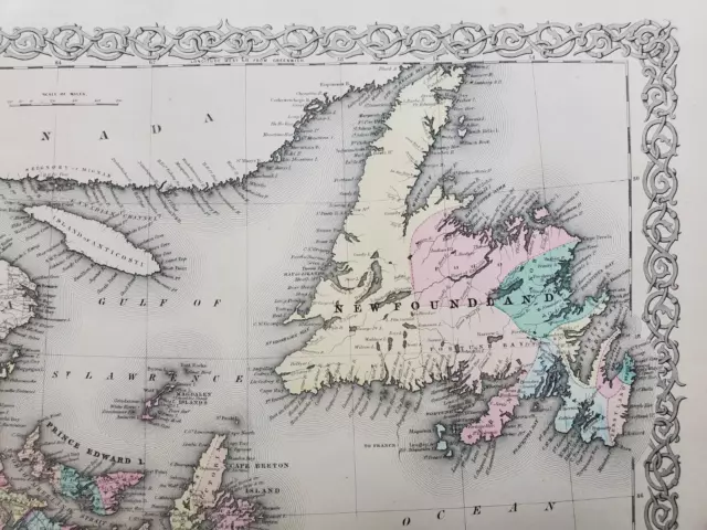 1855 Colton Map Eastern Canada Nova Scotia - 100% Genuine Antique 3