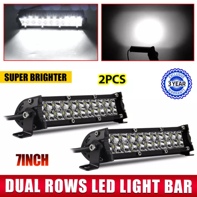 2x 7 INCH 90W Thin LED Light Bar Work Dual Row Spot Fog Lamp Offroad SUV ATV 4X4