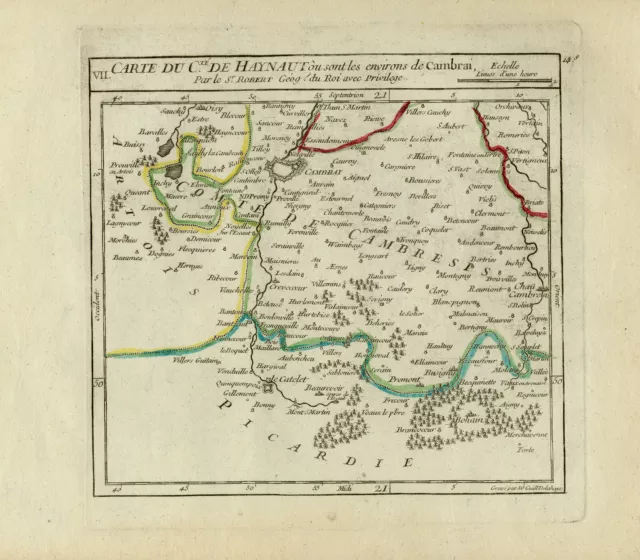 Antique Map-Province of Hainaut in Belgium and Cambrai in France-Vaugondy-1748