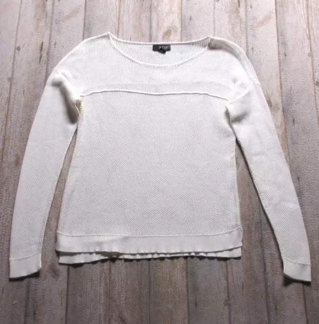 ANA New Approach Sweater Womens Petite Small White Mesh Top Panel Pullover
