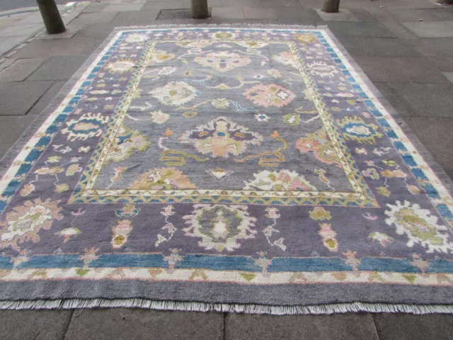 Vintage Traditional Hand Made Turkish Oushak Oriental Wool Grey Carpet 353x264