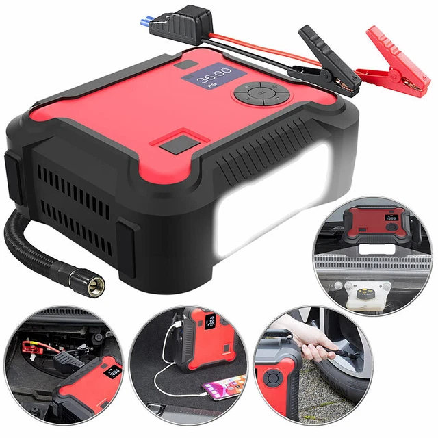 revolt 4in1-Starthilfe-Powerbank, Kompressor, USB, 16 Ah, 1200A, 150 psi