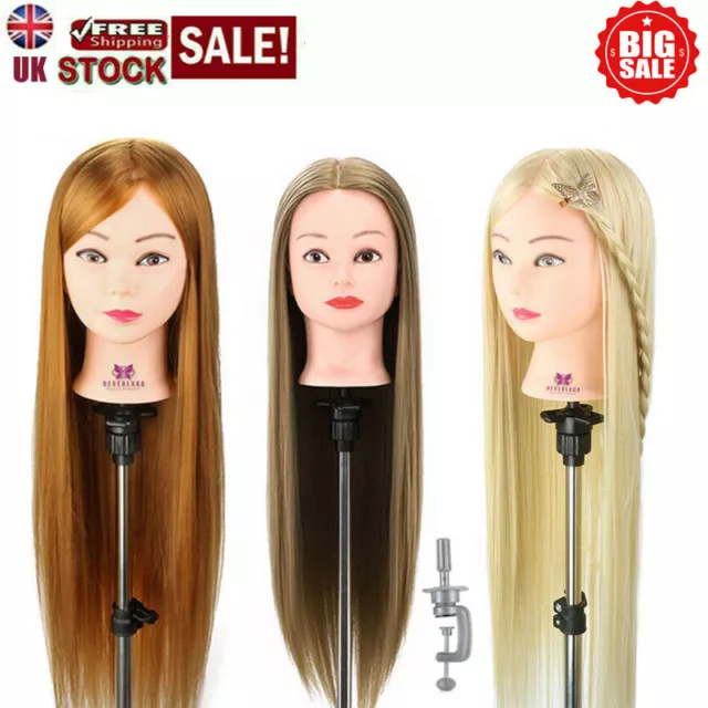 Salon Hairdressing Training Head Long Practice Mannequin Doll + Clamp 26''-30"