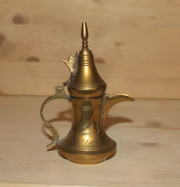 Vintage Middle East hand made brass tea coffee pot pitcher with spout