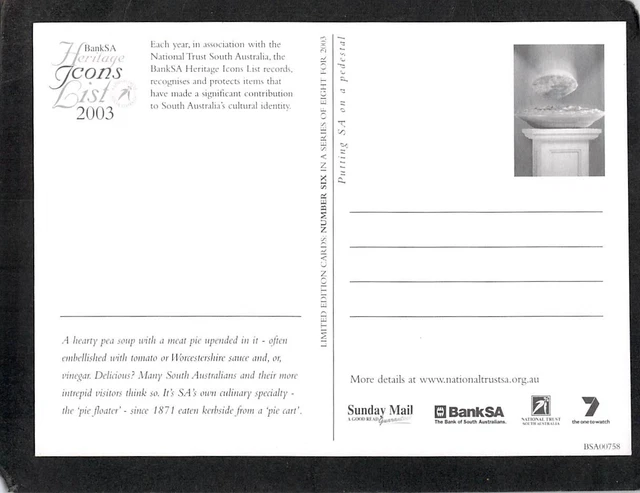 S0056 Australia BankSA 2003 Icon Pie Floater postcard 2