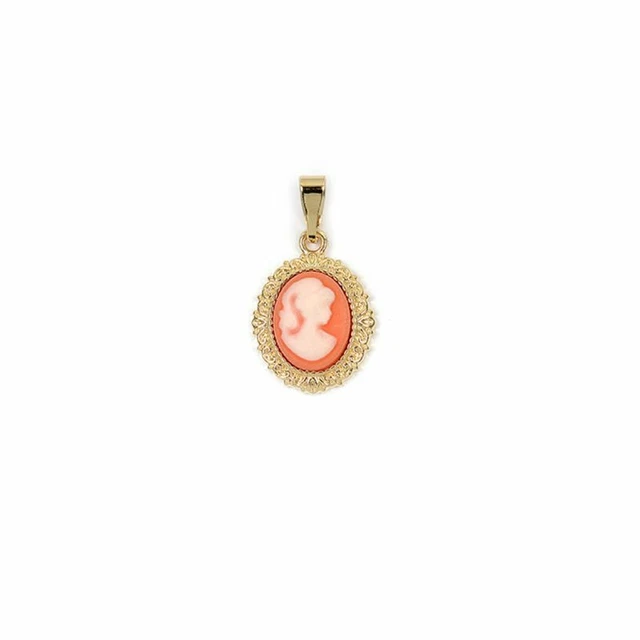 Pendentif Camée Orange Sur Fond Travaillé - Plaqué Or 750/000 (18 Carats) - Neuf Avec étiquettes - Marque Petugons
