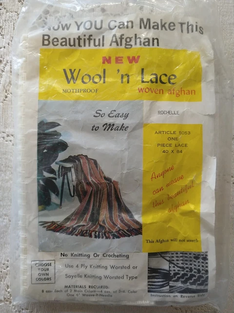 De colección Woolworth lana y encaje tejido afgano 40 X 84 encaje sellado de lote antiguo Rochelle