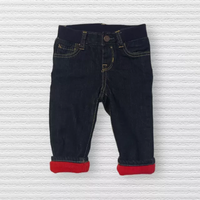 Gap Baby Toddler Boys Girls Jeans Blue Denim Red Fleece Lining Kids Size 6-12M 3