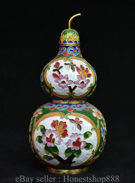 7.2" Old Chinese Copper Cloisonne Dynasty Flower Gourd Bottle Vase Statue