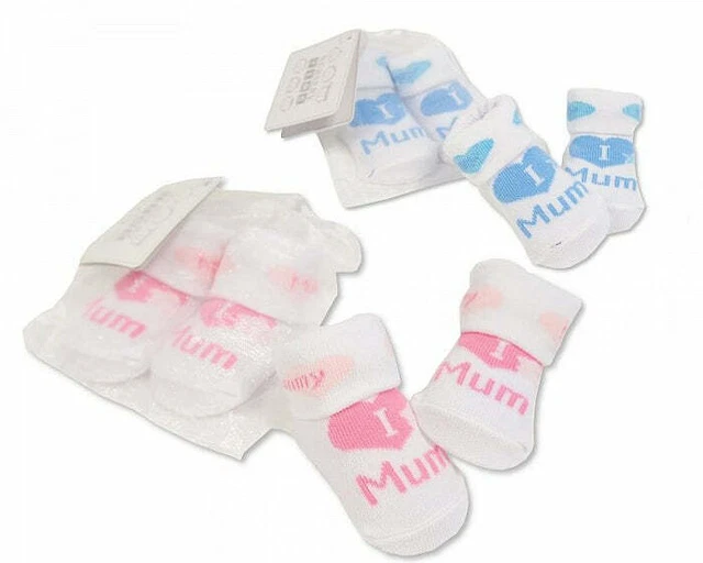 Nuovo con Etichetta Baby Bambino i Love Mamma Ori Papà Caviglia Calzini 0-6 Mesi 2