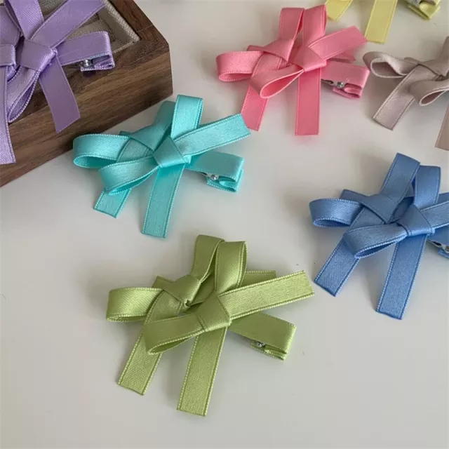 Candy Color Ribbon Double Bow Hairpin Sweet Headwears Satin Bow Hair Accessories