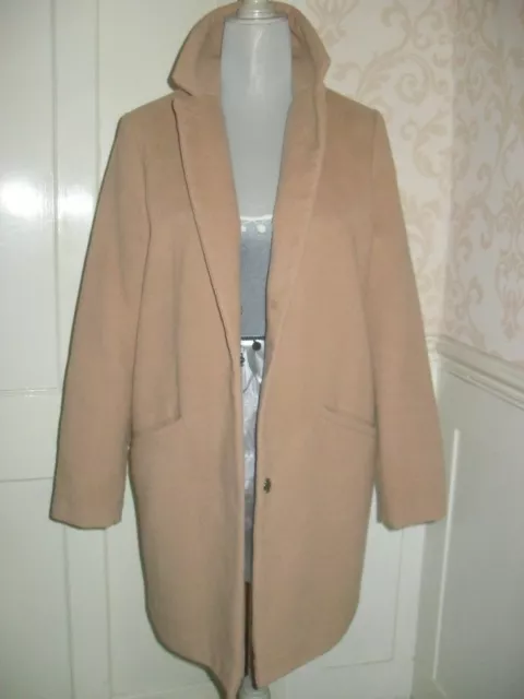 Ladies Boyfriend Overcoat Wool Feel Size 12 Fit Larger Chest 42" Camel Colour