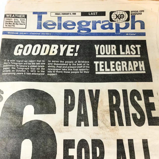 Vintage History Brisbane Newspaper 1988 Telegraph Last Ever Edition Complete