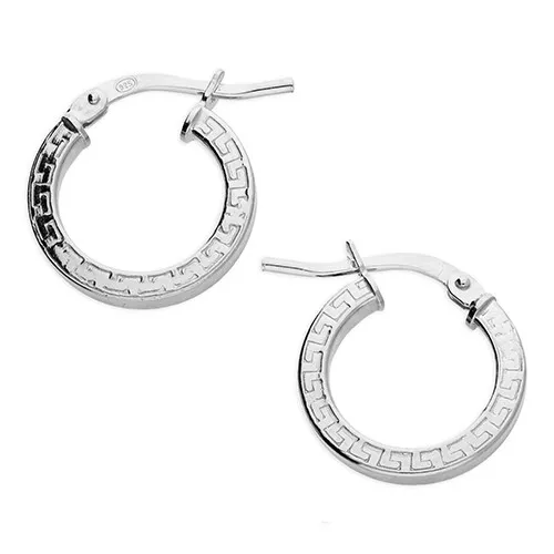 Sterling Silver Greek Key Small Hoop Earrings - Solid 925 Silver