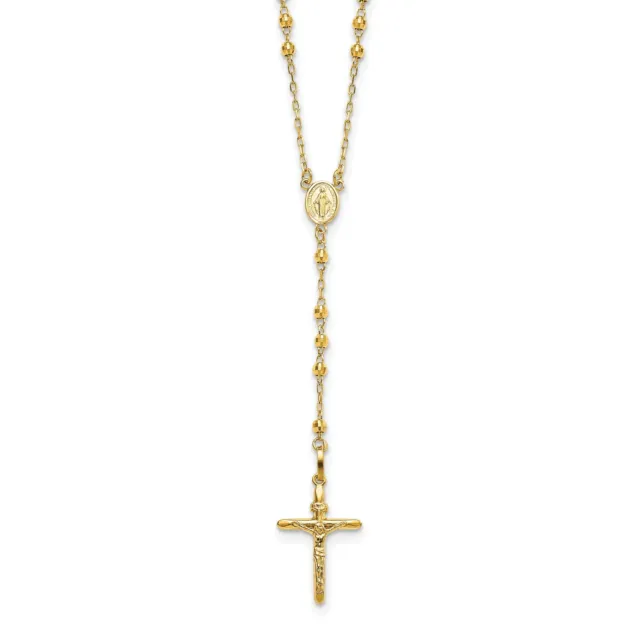 14k Yellow Gold 3mm Diamond-Cut Prayer Beads Rosary 24 Inch Necklace mm