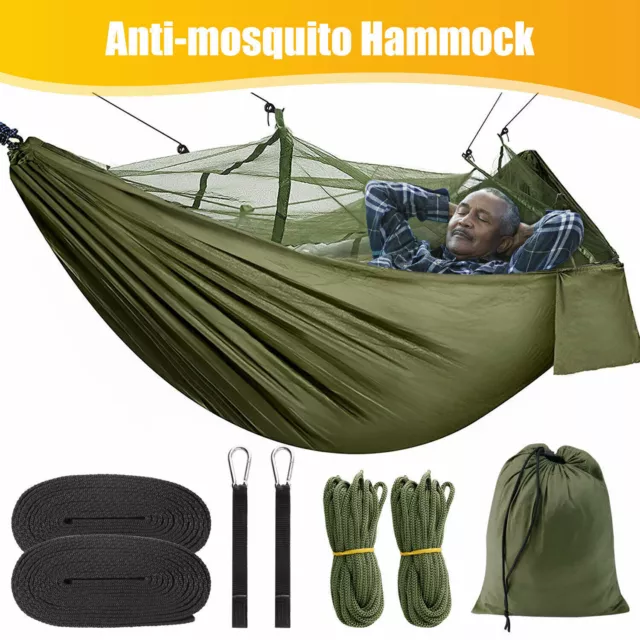 2 Person Outdoor Hammock With Mosquito Net Camping Swing Hanging Bed Travel