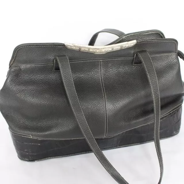 Brighton Black Leather Croc Large Purse Crocodile Shoulder Handbag Bag Big Tote