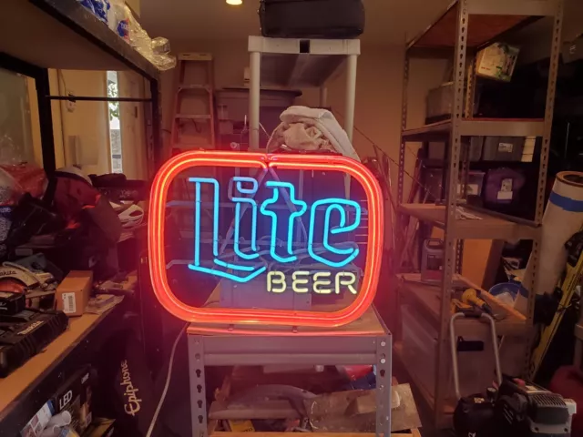 Vintage 21" X 16"  (3) Color Neon  (Miller) Lite Beer Sign Mfg. April 1987