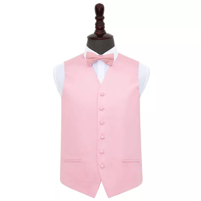 DQT Satin Plain Solid Baby Pink Mens Wedding Waistcoat & Bow Tie Set S-5XL