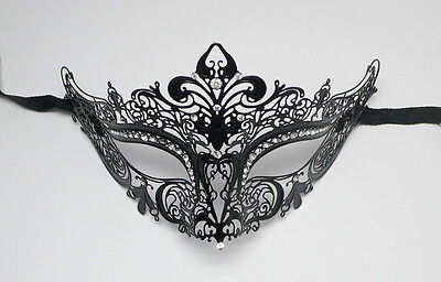 LASER CUT Venetian Masquerade Costume Party Wedding Black Metal Crystals Mask