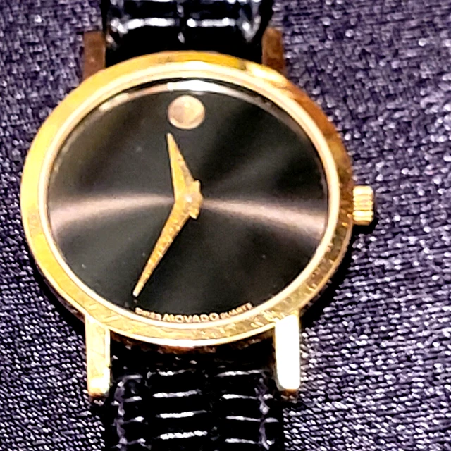"MOVADO" Museum Gold-tone Black Dial Leather Strap Quartz Ladies Wristwatch 2