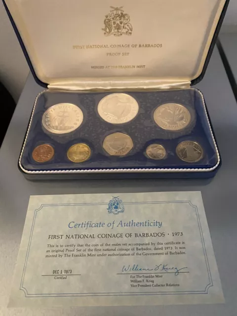 1973 Barbados Proof Set 8 Coins w/ certificate SILVER