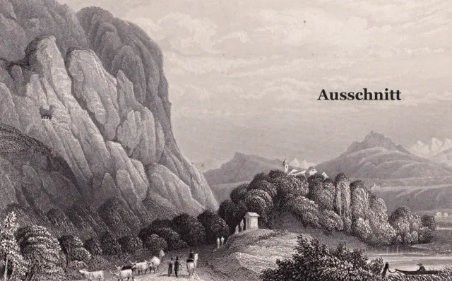 Martinswand, Hechenberg, Innsbruck, Zirl. Stich, Stahlstich v. Payne 1847 2
