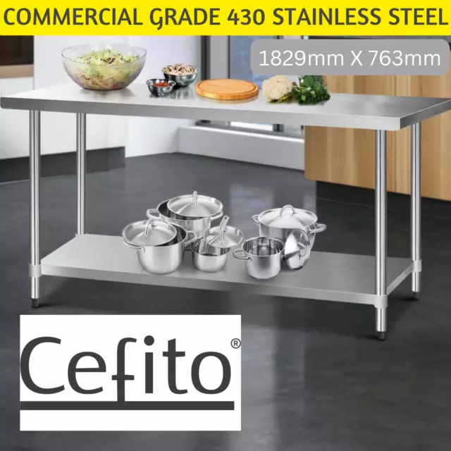 Commercial Kitchen Bench Stainless Steel 1829 x 762mm Cefito Food Prep Table