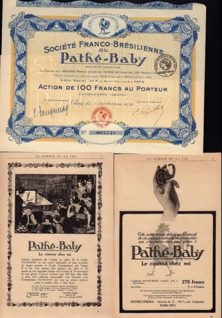 PATHE BABY   Paris France 1925 - Camera Makers + 2 x original vintage ad