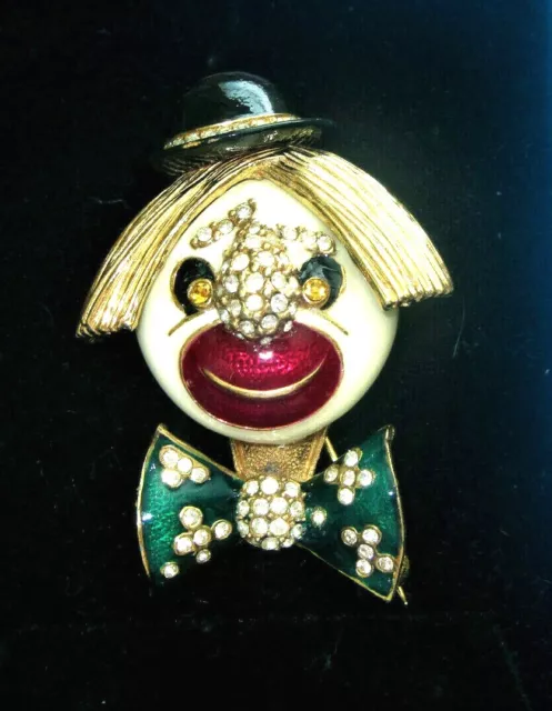 Gorgeous Ciner 'Coco The Clown' Goldtone Enamel R/Stone Clown Face Brooch   Cf6