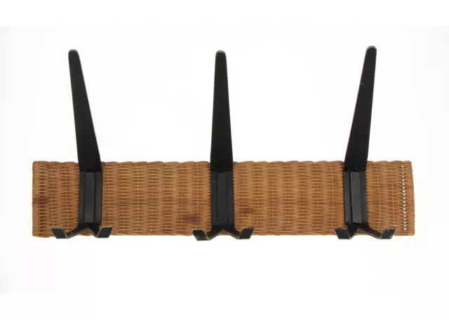 Mid Century French Wicker & Metal Coat / Wall Hooks 1950's 1960's