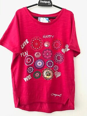 NUOVO!!! Desigual bambine Designer T-shirt Età!!! 7/8yr ci DIVERTENTE AMORE FELICE!!!