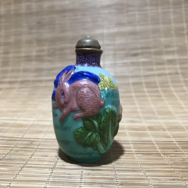 Chinese Porcelain Snuff Bottle Porcelain Enamel Rabbit Wealth Antique Collection