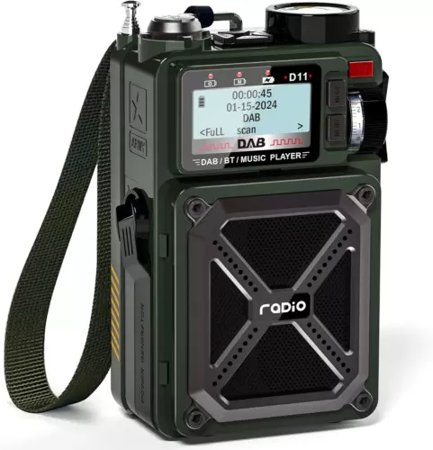 Greadio Portable DAB/DAB+ FM Solar Radio with Bluetooth 5.3, Dark Green