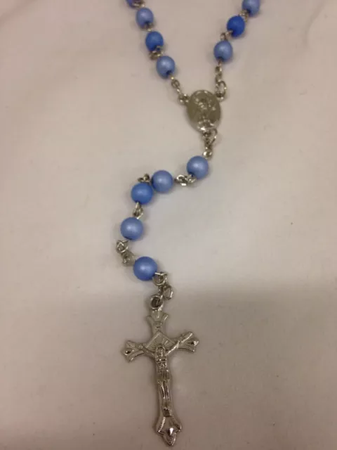 Blue Plastic Rosary Round Beads Necklace for Children / Adults Gift Boxed