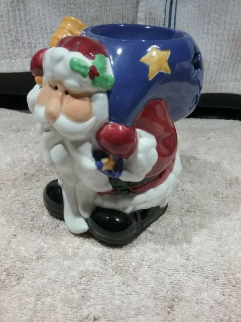 Ceramic Santa Claus Tea Light Candle Holder Christmas Decor Excellent Condition