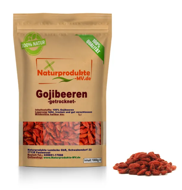 (15,95 EUR/kg) Goji Beeren natur (1kg) ohne Zusätze Gojibeeren Wolfsbeere