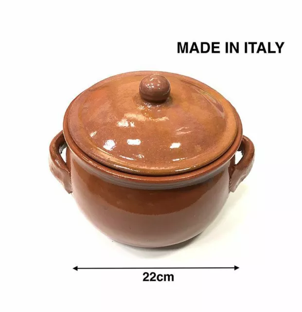 Pentola Tegame Bombata In Terracotta Con Manici E Coperchio 22cm hmj