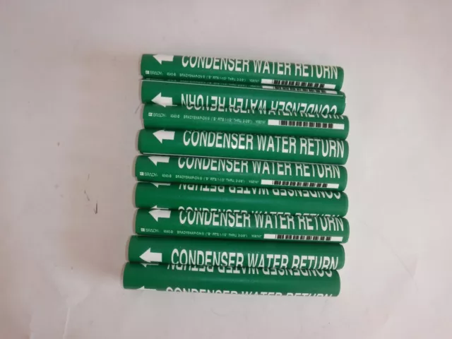 NEW LOT OF 9 BRADY Pipe Marker, Condenser Water Return, Green (T)