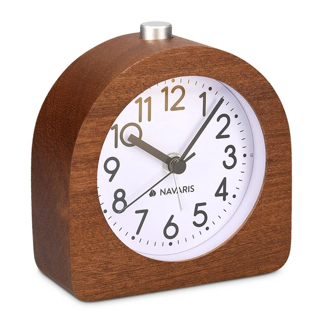 Sveglia analogica in legno silenziosa - orologio da tavolo vintage con snooze