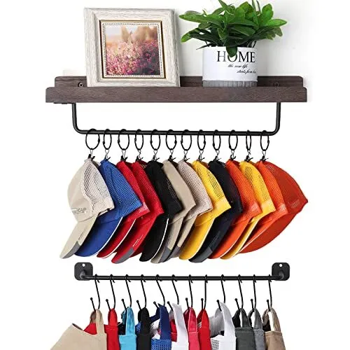 Hat Rack/ Holder for Wall with Shelf for 24 Metal Organizer weathered walnut