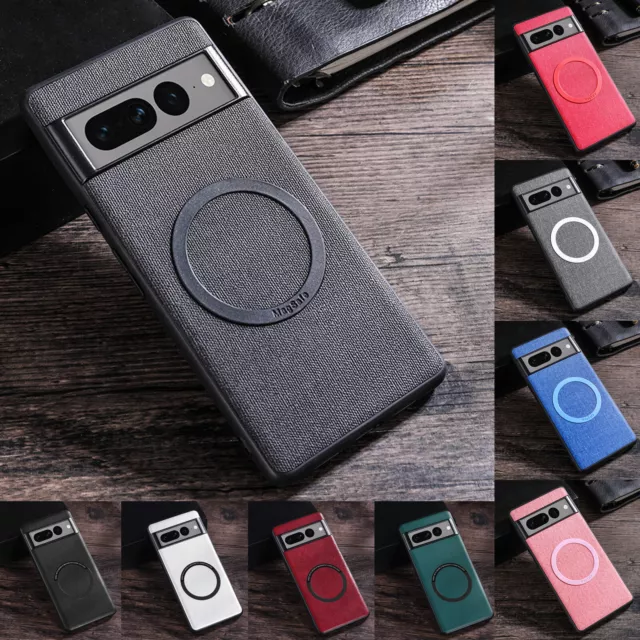For Google Pixel 6/7/7 Pro Shockproof MagSafe Cloth Retro PU Leather Case Cover