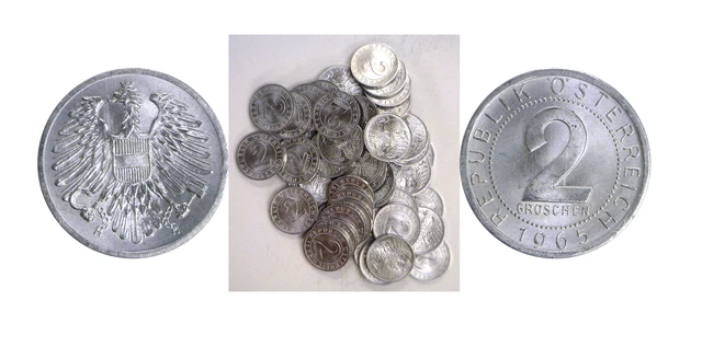 1965 Austria 2 Groschen Aluminum 50 Coin Lot Uncirculated KM# 2876