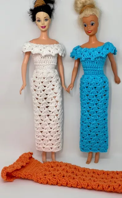 Vestiti Barbie Vestito Lungo in Cotone Estate Bambole Uncinetto Crochet