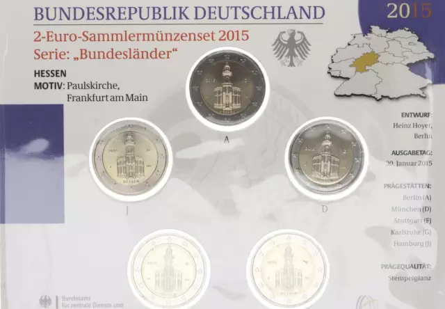 Offizieller Blister mit 2 Euro Pauluskirche Frankfurt am Main 2015 ADFGJ  72934