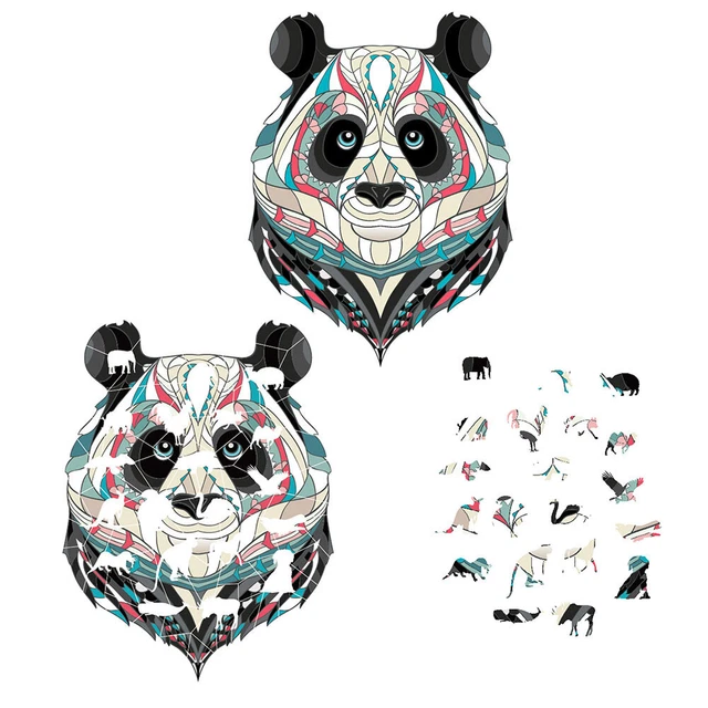 194pcs Wolf Panda Adults Kids Wooden Jigsaw DIY Kindergarten Gift Animal Shape