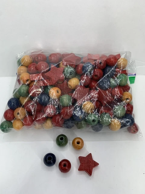 Lot of Mixed Color Wooden Beads Stars and  Mostly Round Crafts Macrame Jewelry