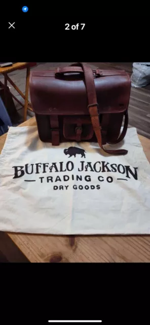 Buffalo Jackson Trading Co. Roosevelt Leather Briefcase Dark Oak Brown Bag.